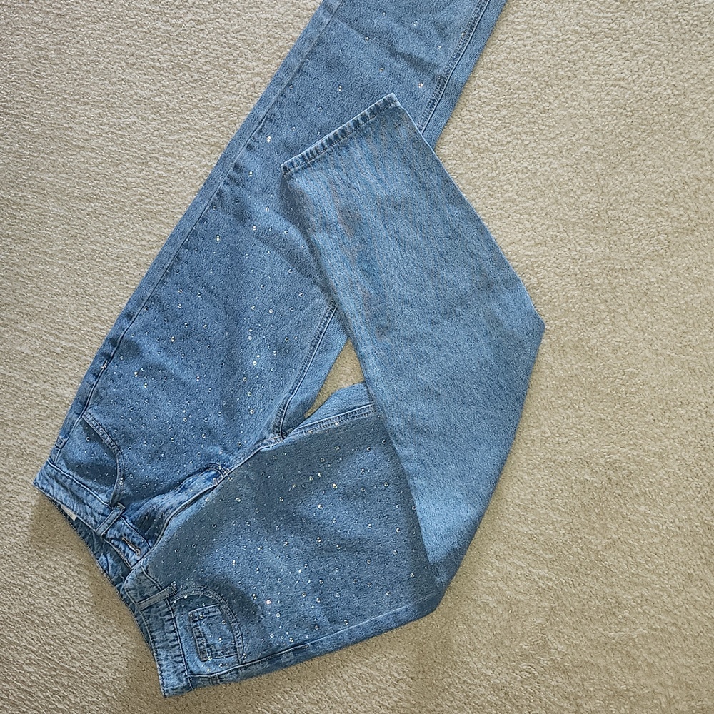 Shein, 0365, Women's Blue Jeans with Rhinestone Accents - Picture 5 of 7